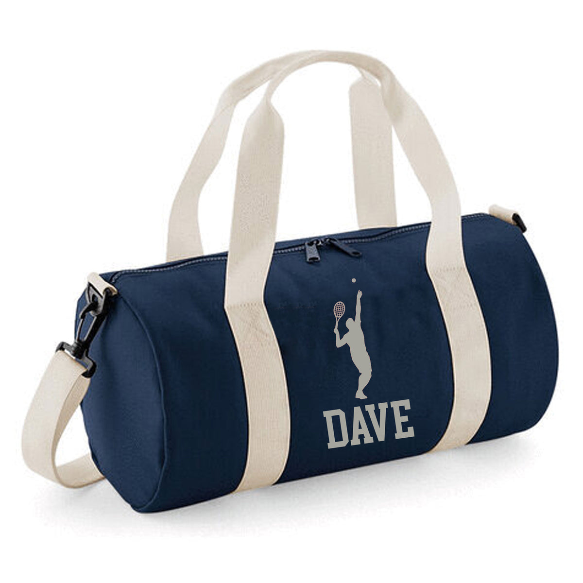 Personalised Male Tennis Player Barrel Bag | Kids Sports Holdall with Name