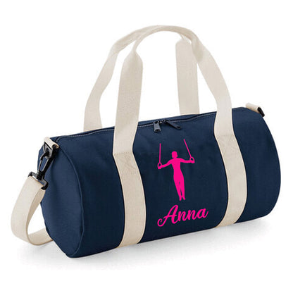 Personalised Gymnast Ring Design Barrel Sports Bag with Childs Name