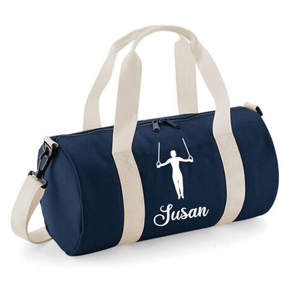 Personalised Gymnast Ring Design Barrel Sports Bag with Childs Name