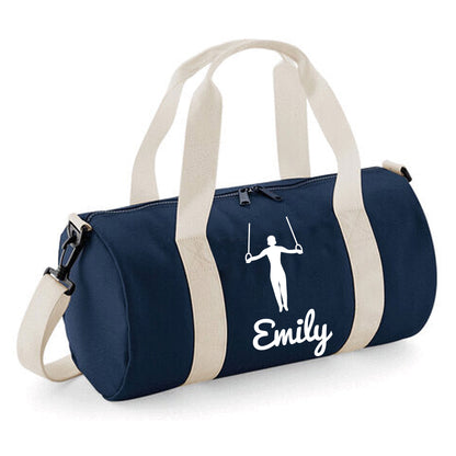 Personalised Gymnast Ring Design Barrel Sports Bag with Childs Name
