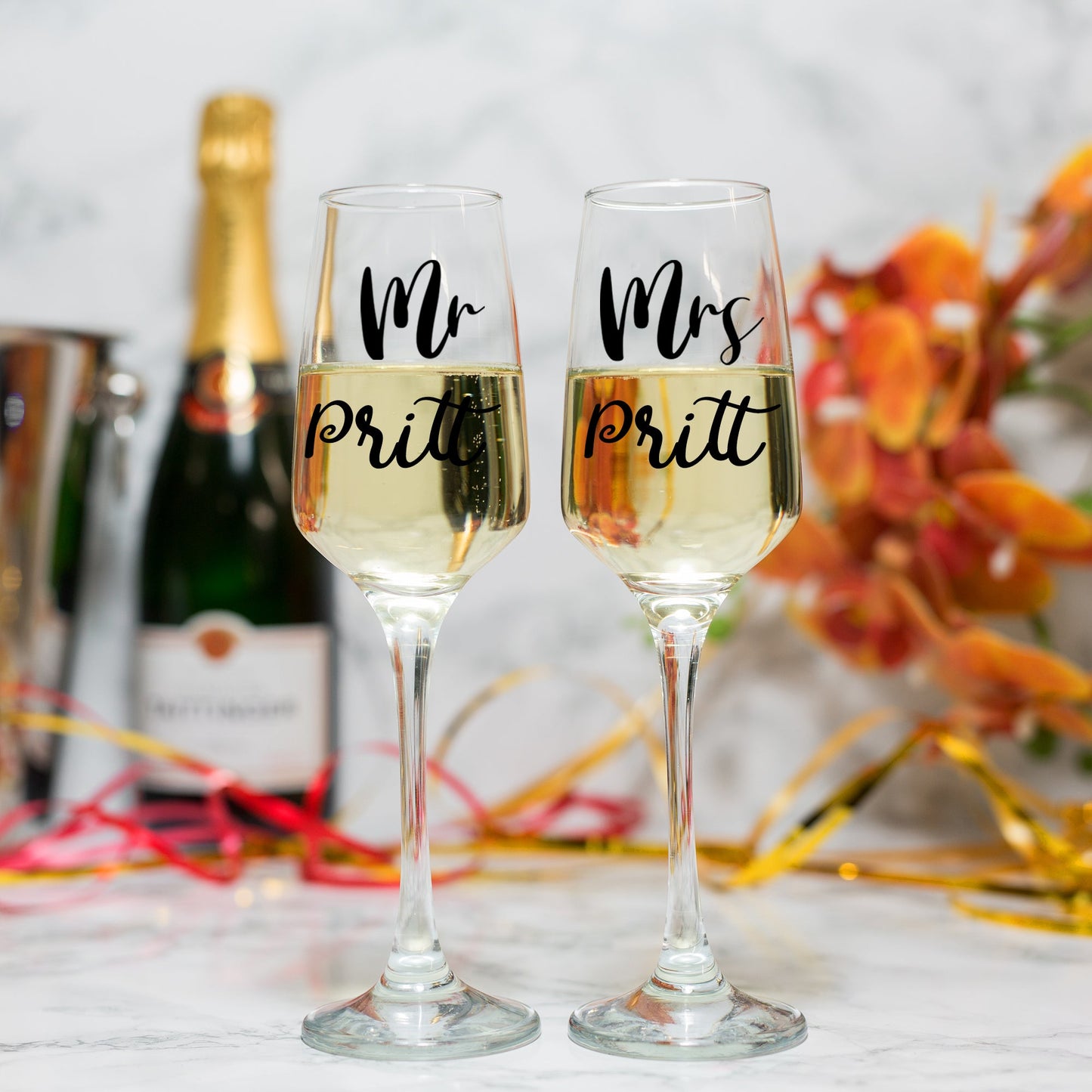 Personalised Wedding Gold Ice Bucket With matching Champagne Glasses  - Always Looking Good -   