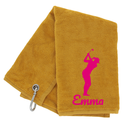Personalised GOLF Towel - Embroidered Trifold Towel with Carabiner Clip