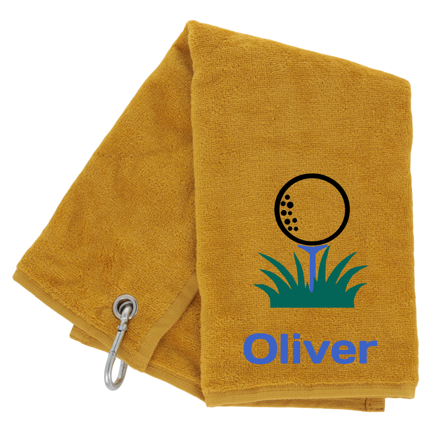 GOLF Towel Personalised - Embroidered Trifold Towel with Carabiner Clip