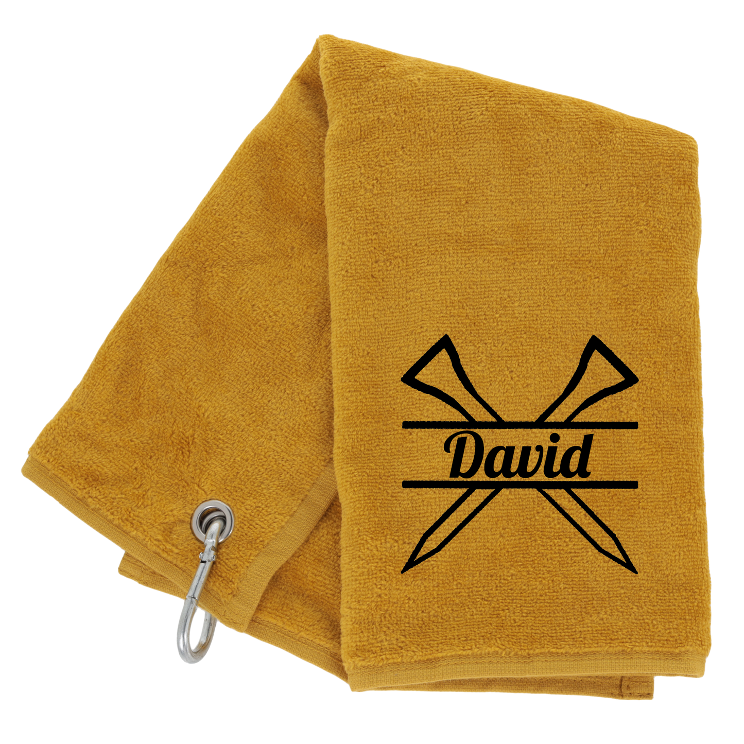 GOLF Towel Personalised - Embroidered Trifold Towel with Carabiner Clip
