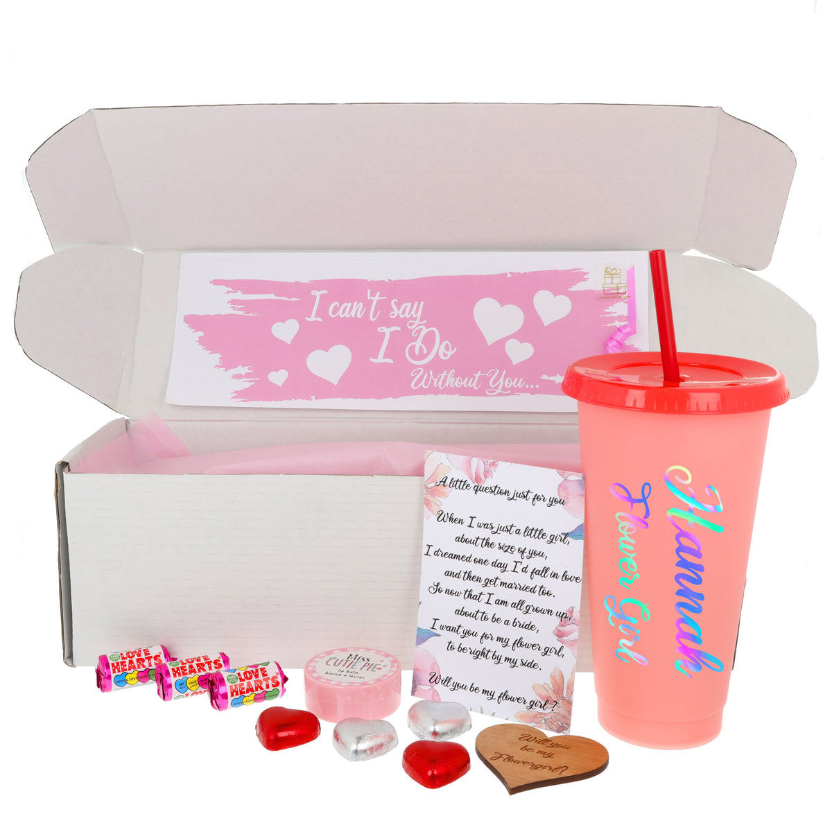 Personalised Flower Girl Proposal Gift – Pink Juice Cup Keepsake