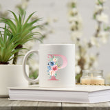Monogrammed Floral Initial Ceramic Mug – Pink Letter Design