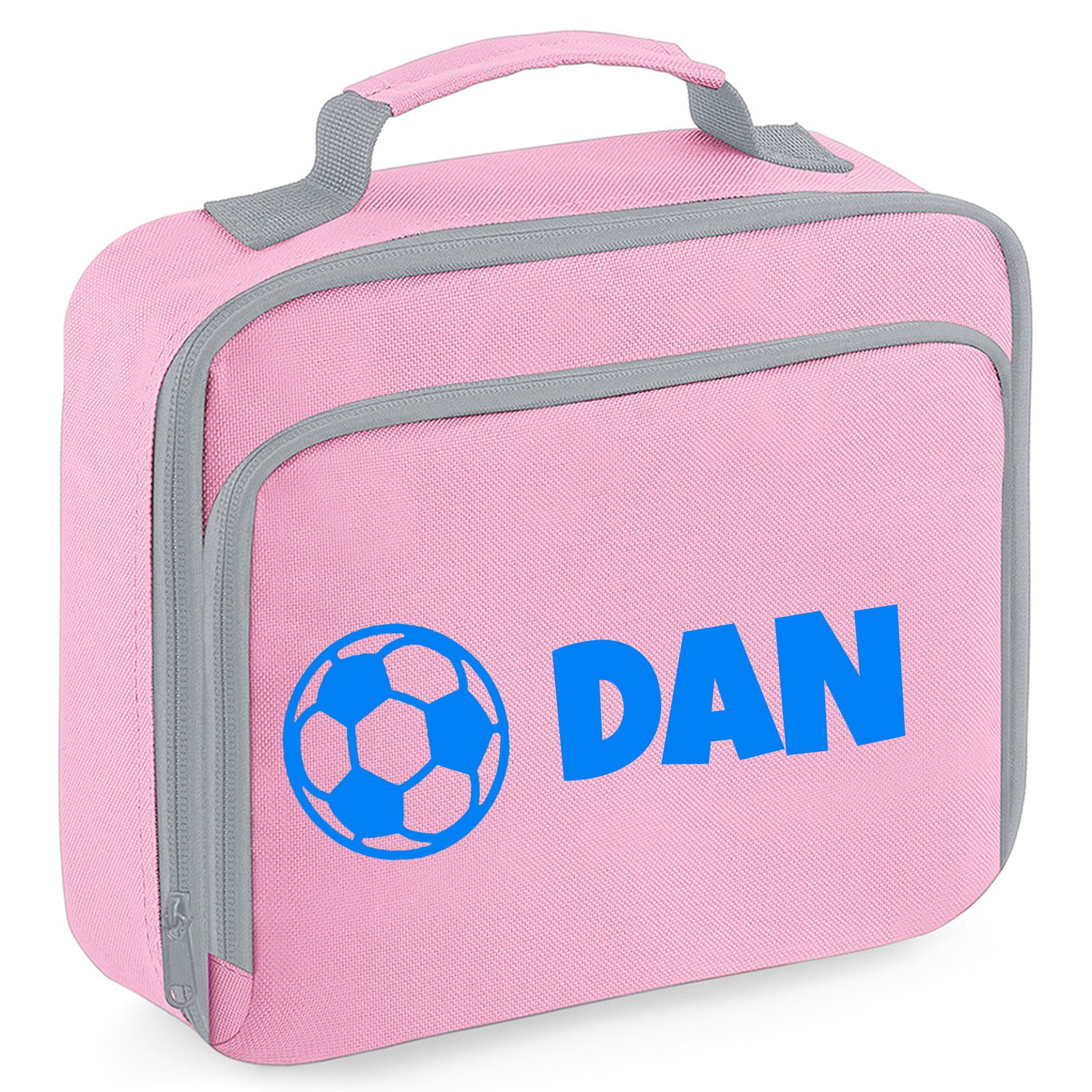 Personalised Lunch Bag with Football Design Childs School Lunch Box  - Always Looking Good - Pink Football 