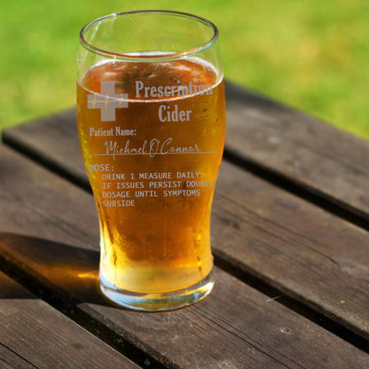 Cider Glass Personalised With Any Name Engraved Prescription