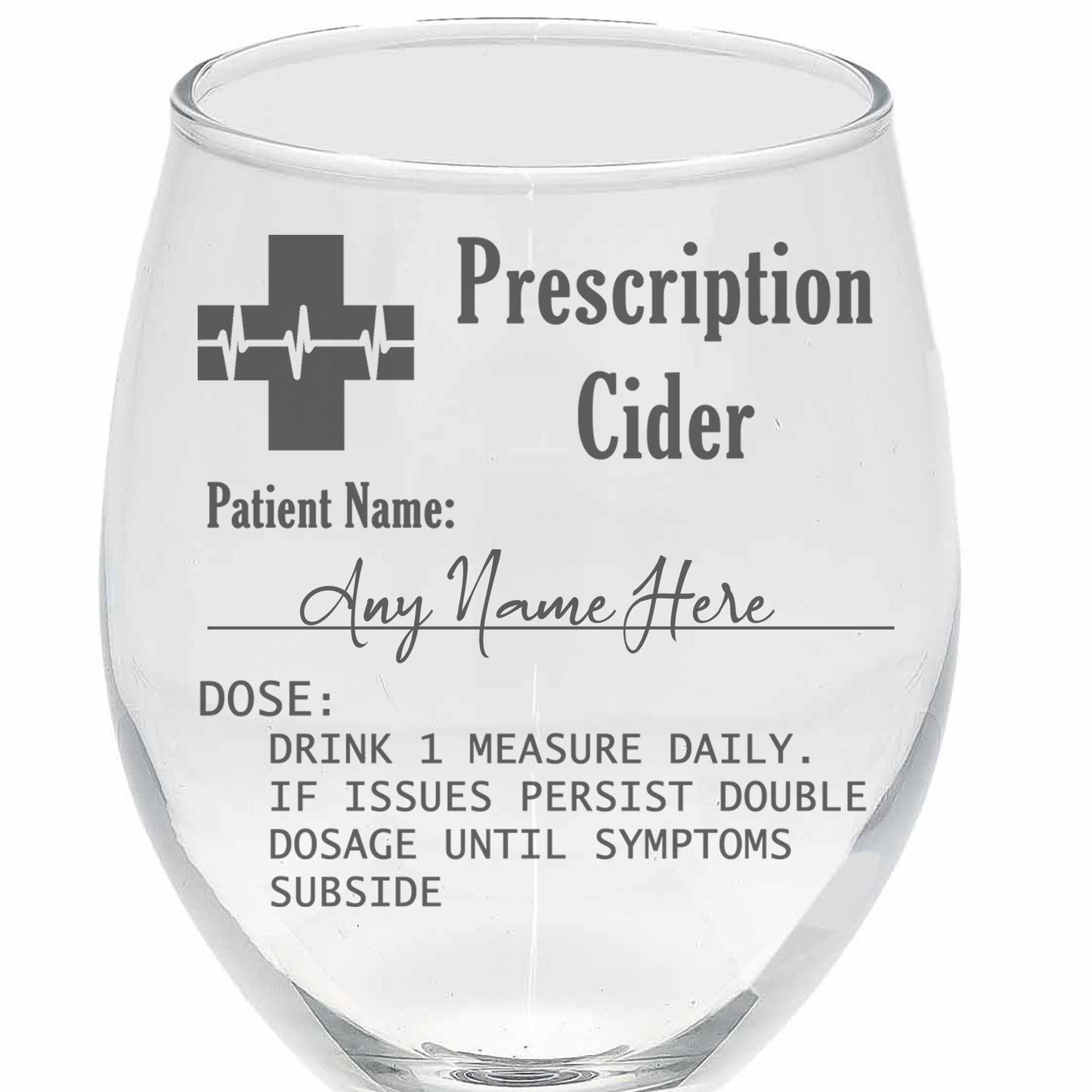 Personalised Engraved Prescription Cider Glass with any Name