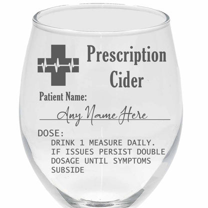 Cider Glass Personalised With Any Name Engraved Prescription