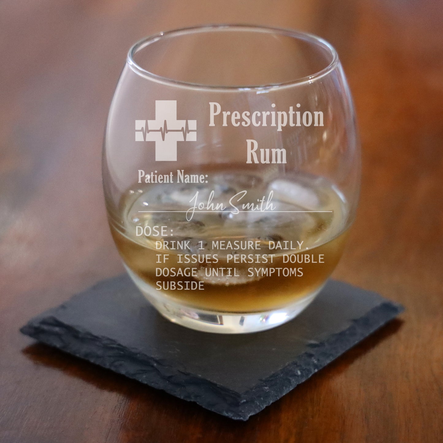 Personalised Prescription Rum Engraved Glass