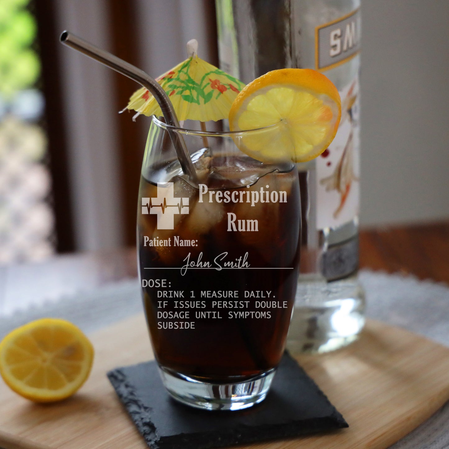 Personalised Prescription Rum Engraved Glass