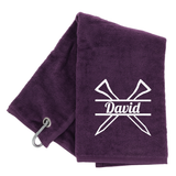 Personalised GOLF Towel - Embroidered Trifold Towel with Carabiner Clip
