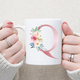 Monogrammed Floral Initial Ceramic Mug – Pink Letter Design