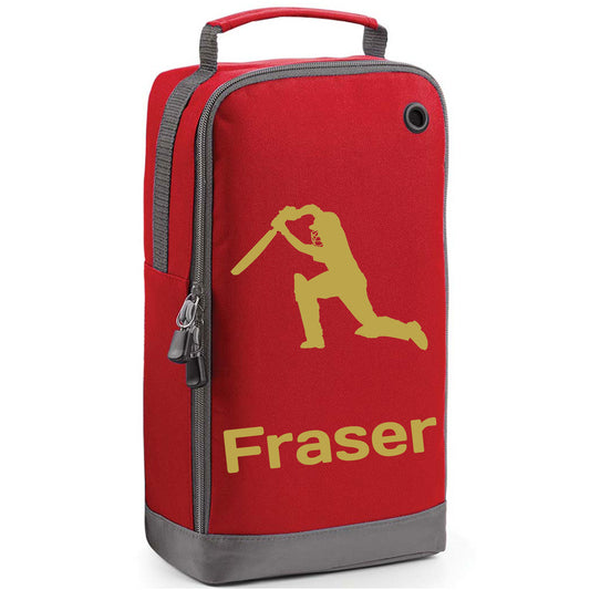 Personalised Cricket Shoe Bag with Design & Name  - Always Looking Good - Red  