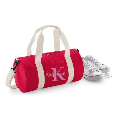 Personalised Name & Initial Design Barrel Bag Ideal School Bag