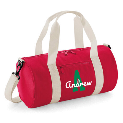 Personalised Name & Initial Design Barrel Bag Ideal School Bag