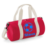 Personalised Football Design Barrel Bag | Kids Sports Holdall with Name