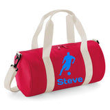 Personalised Male Footballer Barrel Bag | Kids Sports Holdall with Name