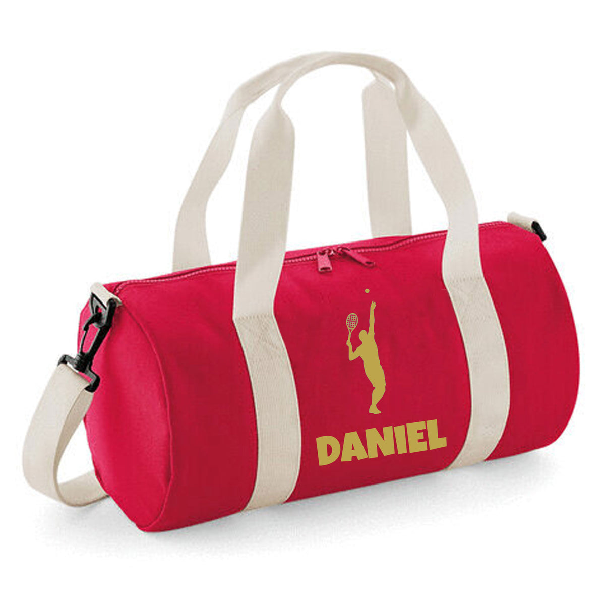 Personalised Male Tennis Player Barrel Bag | Kids Sports Holdall with Name