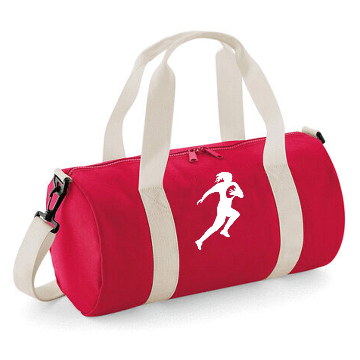 Personalised Female Rugby Player Barrel Bag | Kids Sports Holdall with Name