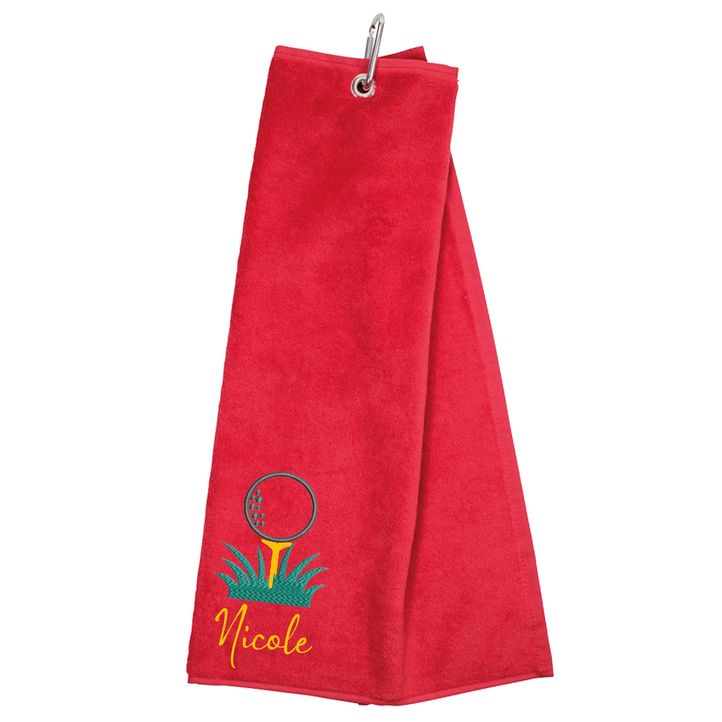 Personalised GOLF Towel - Embroidered Trifold Towel with Carabiner Clip
