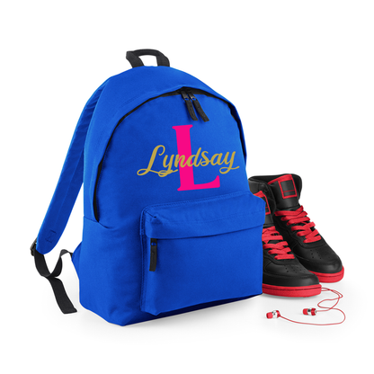 Personalised Name & Initial Backpack, Kids Rucksack with Name & Design