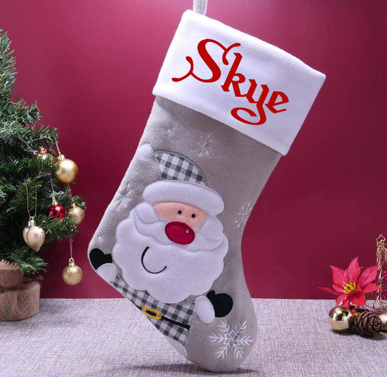 Personalised Embroidered Grey Christmas Santa Stocking with Name  - Always Looking Good -   