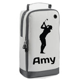 Personalised Golf Shoe Bag with Female Golfer & Name or Initials  - Always Looking Good - Ice Silver  