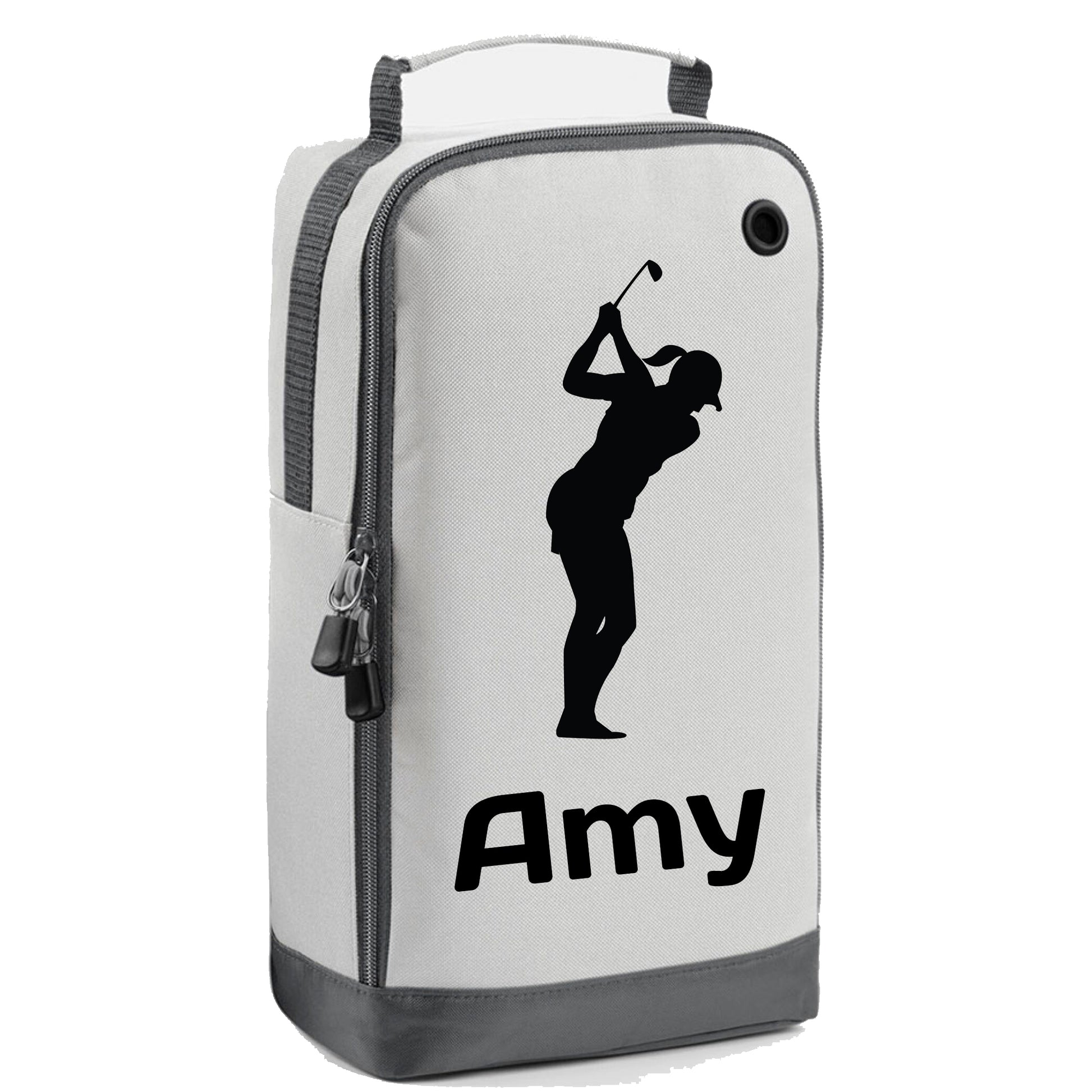 Personalised Golf Shoe Bag with Female Golfer & Name or Initials  - Always Looking Good - Ice Silver  