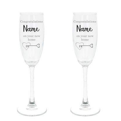 Personalised New Home Gifts Champagne Glass Set of Two Glasses