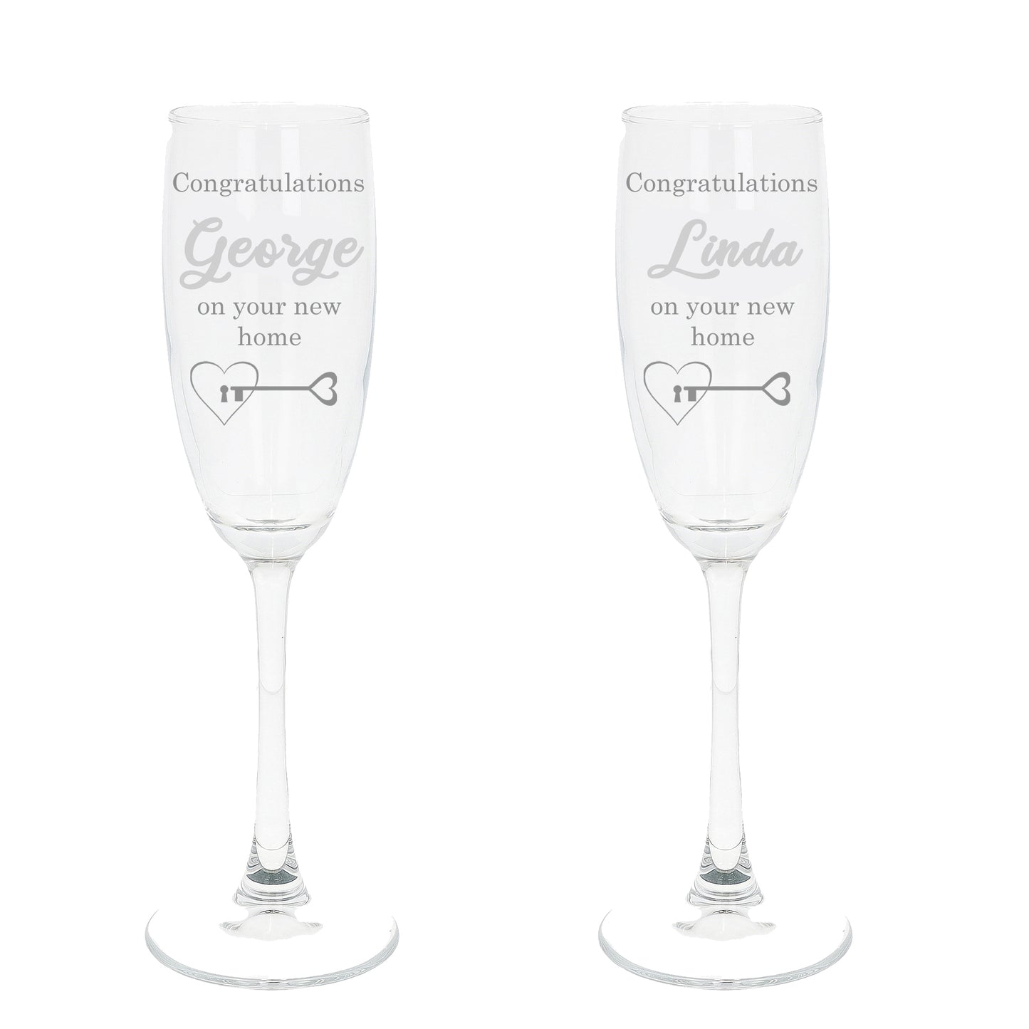 Personalised Engraved New Home Champagne Glass Set of Two Glasses