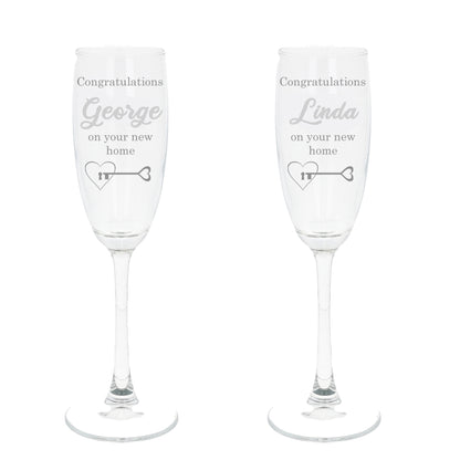 Personalised New Home Gifts Champagne Glass Set of Two Glasses