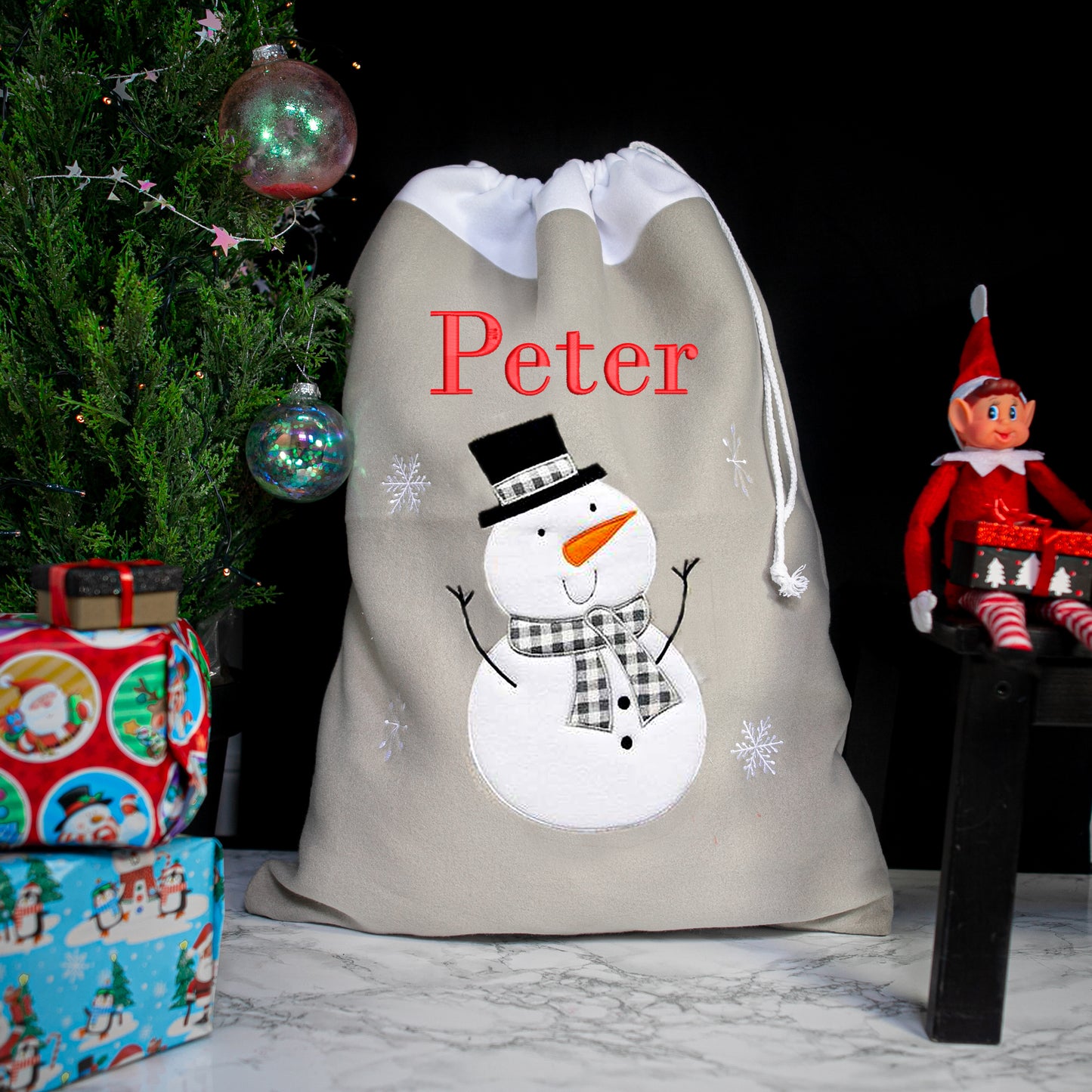 Personalised Embroidered Large Grey Christmas Design Sack  - Always Looking Good -   