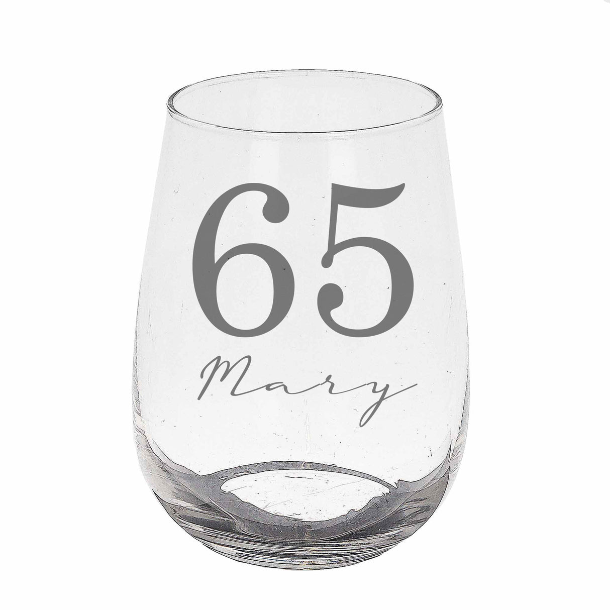 Personalised Engraved Name and Age Stemless Gin Glass – Birthday Gift