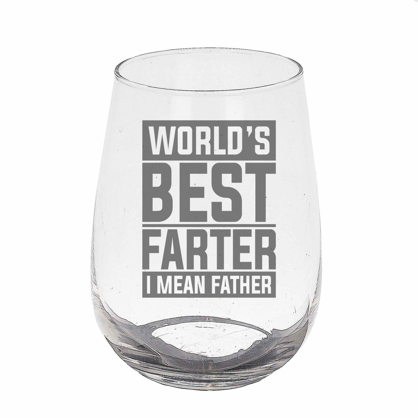 Best Farter I Mean Father Engraved Stemless Gin Glass - Gift for Dad
