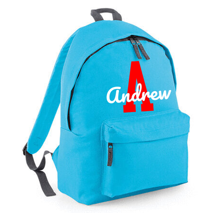 Personalised Name & Initial Backpack, Kids Rucksack with Name & Design