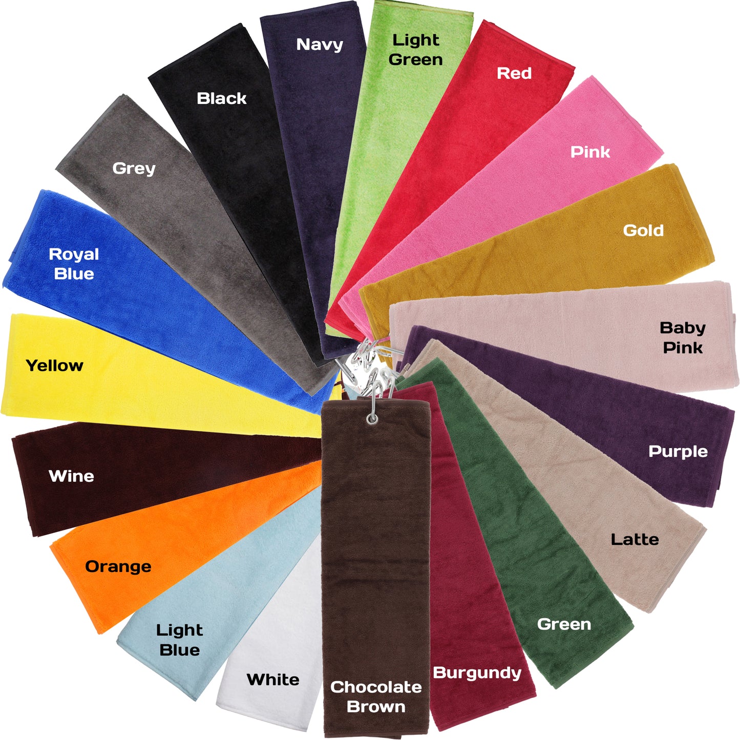 GOLF Towel Personalised - Embroidered Trifold Towel with Carabiner Clip