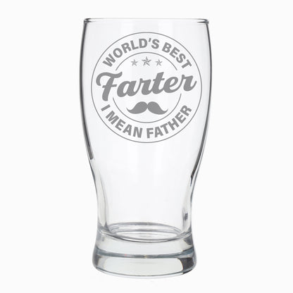 Worlds Best Farter I Mean Father Engraved Beer Glass and/or Coaster Set  - Always Looking Good - Circle Style Beer Glass Only  