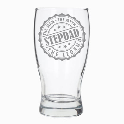 Step Dad Gifts - “Man Myth Legend Step Dad” Engraved Beer Glass and/or Coaster - Always Looking Good -   