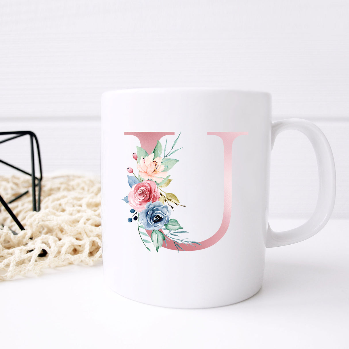 Monogrammed Floral Initial Ceramic Mug – Pink Letter Design