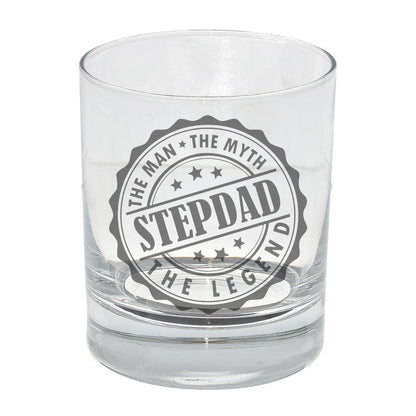 Gift For Step Dad - “Man Myth Legend” Engraved Whisky Glass and/or Coaster- Always Looking Good -   