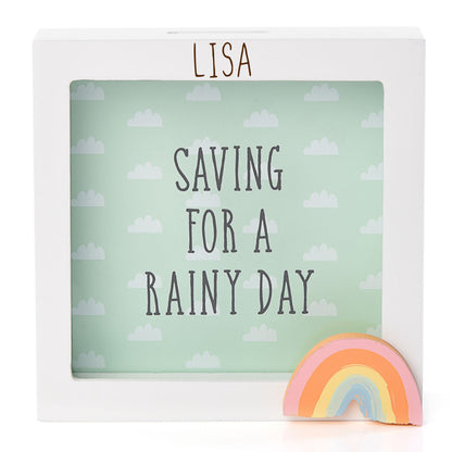 Personalised Engraved Pink/Blue or Cream Money Box Frame Piggy Bank New Baby Gift