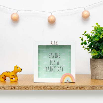 Personalised Engraved Pink/Blue or Cream Money Box Frame Piggy Bank New Baby Gift