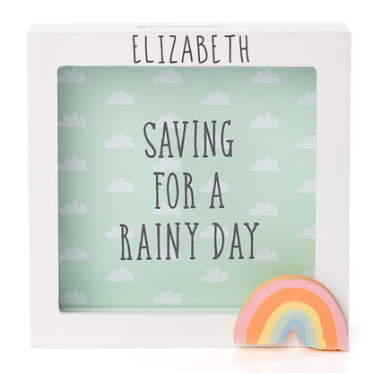 Personalised Engraved Pink/Blue or Cream Money Box Frame Piggy Bank New Baby Gift