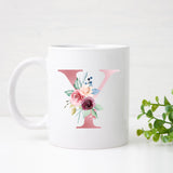 Monogrammed Floral Initial Ceramic Mug – Pink Letter Design