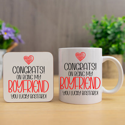 Funny friend Mug and/or Coaster Gift “Congrats On Being My Girlfriend / Boyfriend”