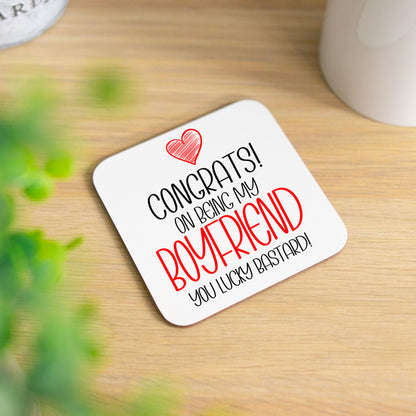 Funny friend Mug and/or Coaster Gift “Congrats On Being My Girlfriend / Boyfriend”