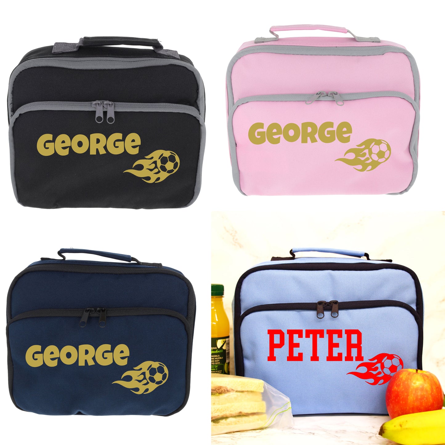 Personalised Lunch Bag with Football Design Childs School Lunch Box