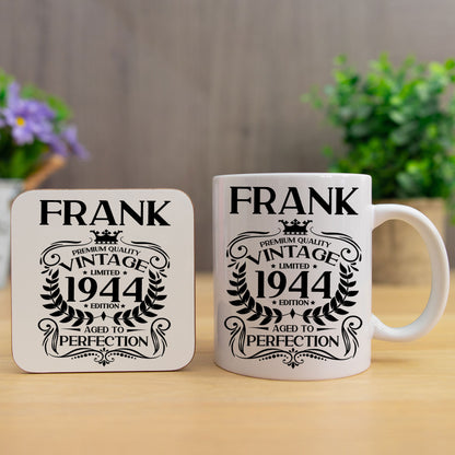 Personalised Vintage Milestone Birthday Mug and/or Coaster (All Ages)